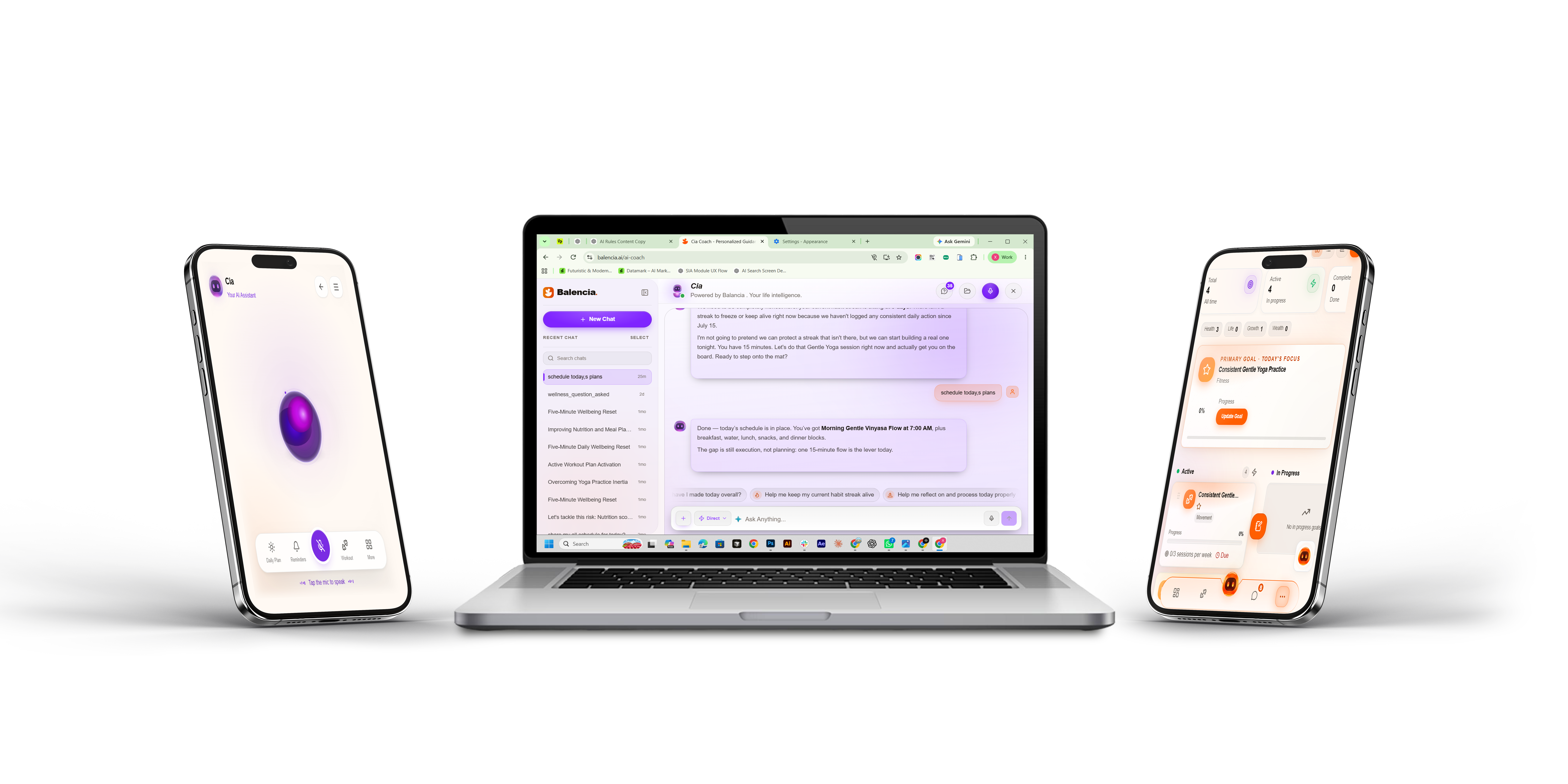 Balencia AI Coach — voice coaching on MacBook with text chat and analytics on iPhone